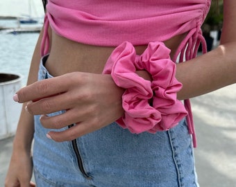 Handmade Pink Cotton Scrunchie: Soft Hair Tie