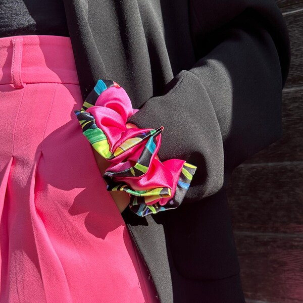 Colourful Scrunchie, Two colour scrunchie, Silk Satin Scrunchies, Hair accessories, Hair Ties, Two sided scrunchie, Luxury scrunchie