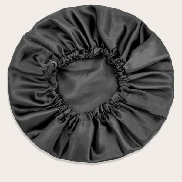 Satin Hair Bonnet in Black, Sleeping Bonnet, Silk bonnets, Black bonnet, Nightcap, Adjustable bonnet, Satin nightcap, Hair accessories