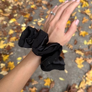 Luxury Hair Scrunchie, Trendy Scrunchies in Black, Silk Satin Scrunchies, Black Hair Accessories, Hair Ties, Black Chiffon scrunchie