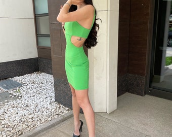 lime green backless dress Long Sleeve Backless Maxi Dress in Smoke Green main image 1