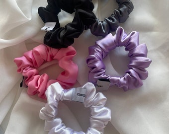 Mini Silk Satin Scrunchies, Handmade Hair Ties, Bridesmaid Gift