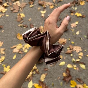 Scrunchie with two colours, Gold scrunchie, Brown scrunchie, Silk Satin Scrunchies, Hair accessories, Hair Ties, Bridesmaids