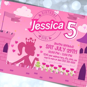 Barb Doll Princess Invitation, Princess Castle Invitation, Pink Girls Invitation, Let&#39;s Go Party, Free Thank You Card, Demo Available