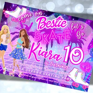 Barb Doll Roller Skate Invitation, Neon Barb Birthday Skate Party, Roller Barb Party Invite Digital Editable Template Instant Download