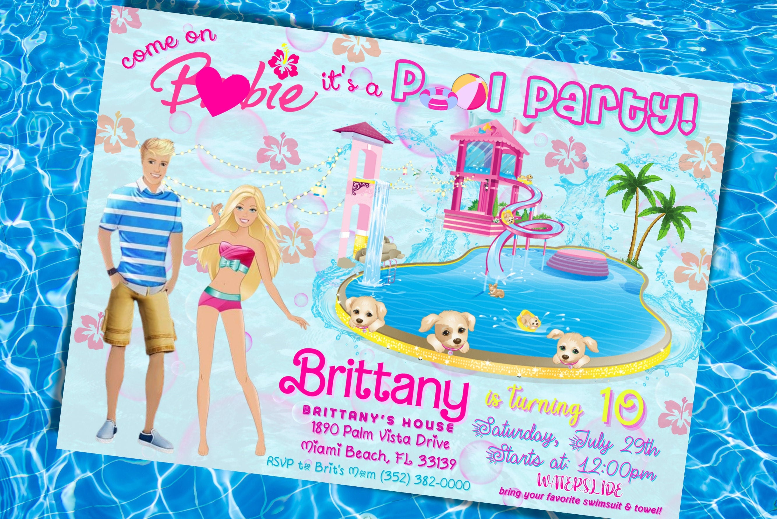 Barb and Ken Invitation, Barb Doll Pool Party Invitation, Summer Party Barb and Ken Invitation, Barb Doll Pool Party Invitation, Summer Party