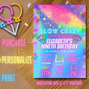 Kids Invitation Rainbow Party Glow Party Neon Glow Crazy Colorful Party Instant Download Digital Invite DEMO IN DESCRIPTION