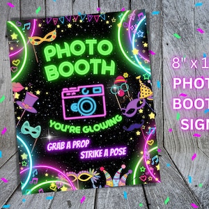 GLOW Party Sign Bundle, Photo Booth, Estación de bebidas, Estación de pasteles, Candy Bar, Neón, Colorido, Glow Crazy Outer Space Descarga digital instantánea