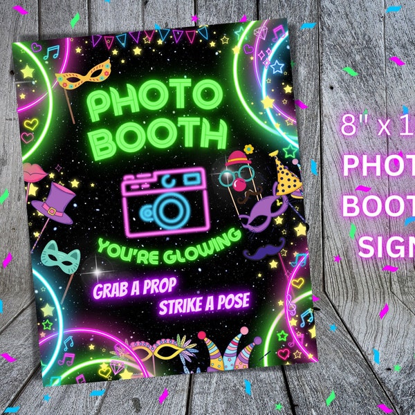 GLOW Party Sign Bundle, Photo Booth, Drink Station, Cake Station, Candy Bar, Neon, Colorful, Glow Crazy Outer Space Instant Digital Download