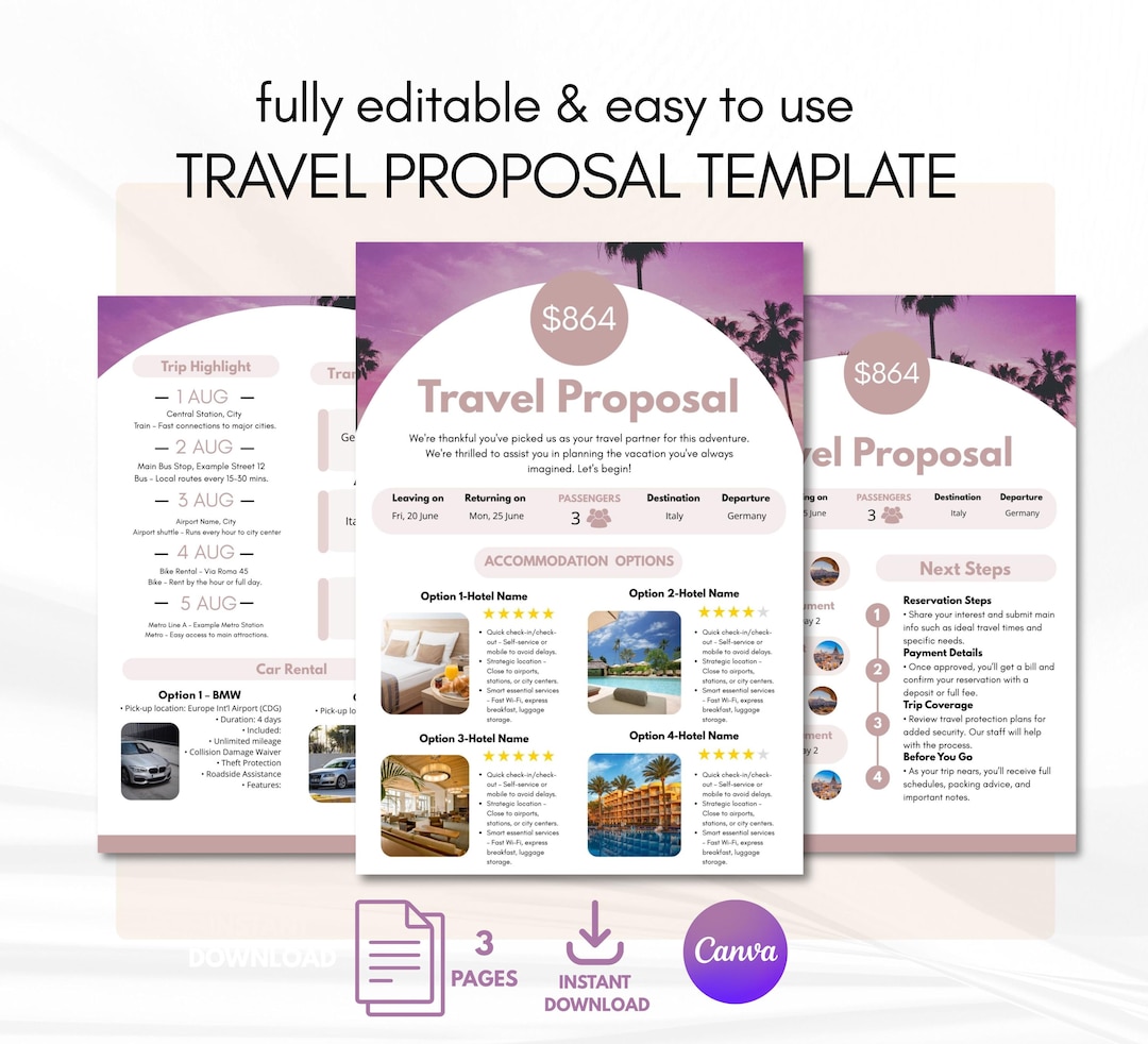 Travel Agent Proposal Template Canva Vacation Quote Editable Travel