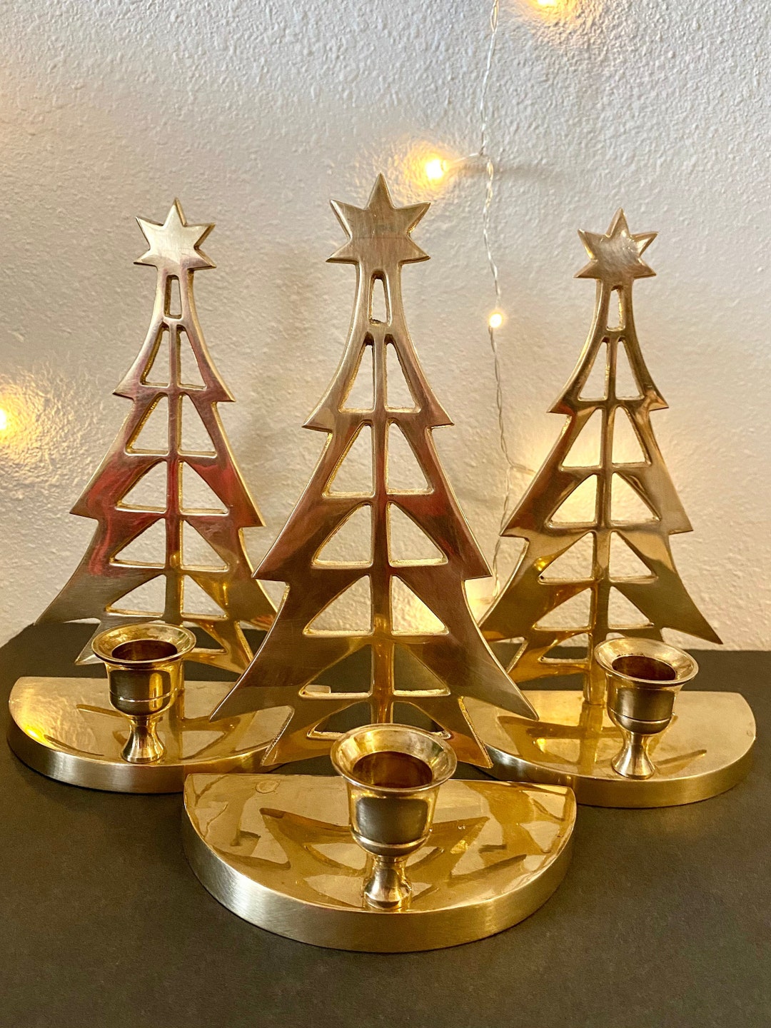 Brass Christmas Tree Candlestick Holders Set of 3...luminary Etsy