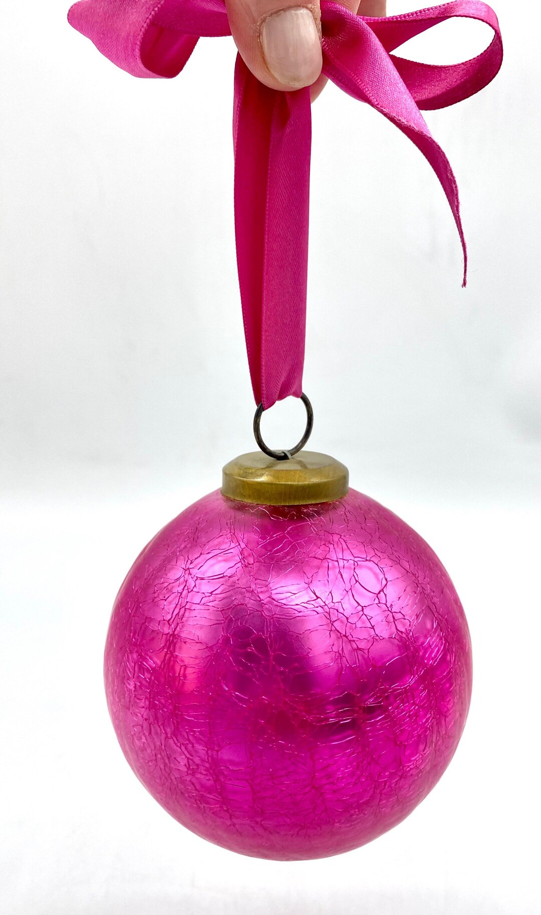Hot Pink Crackled Kugel Style Ornament Heavy Weight Thick Etsy