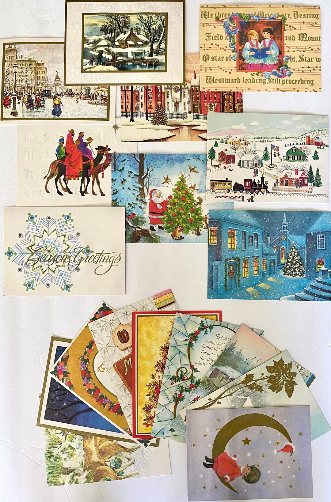 Vintage Unused Christmas Cards in Box 18 Holiday Greeting Cards 1960