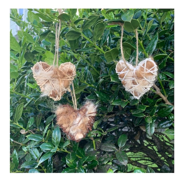 Grapevine Bird Nesting Hearts Filled With Alpaca Fiber (Set of 3)