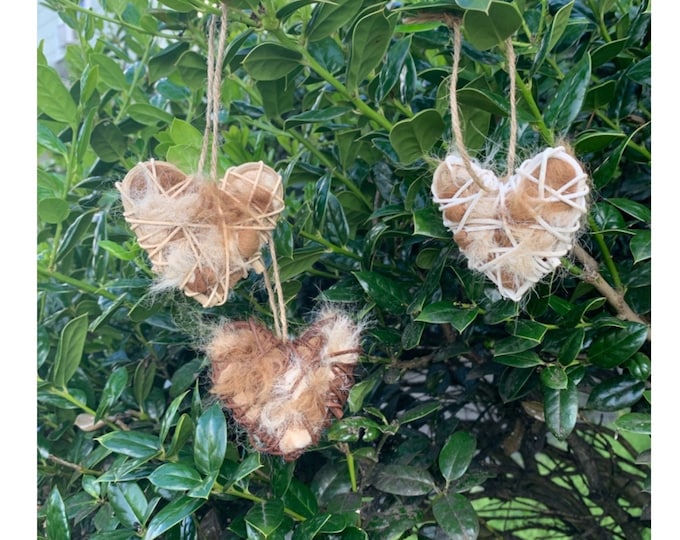 Grapevine Bird Nesting Hearts Filled With Alpaca Fiber 2.5 inches (Set of 3)