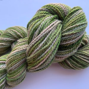 Sport DK Weight Yarn Alpaca Merino Blend hand-dyed Green Shades with Natural Tan