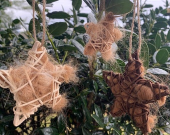 Grapevine Bird Nesting Stars Filled With Alpaca Fiber (Set of 3)