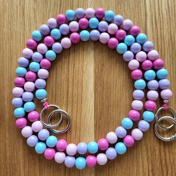 Candy mobile phone chain made of wooden beads 12 mm pearl chain approx. 130 cm long with silver carabiner