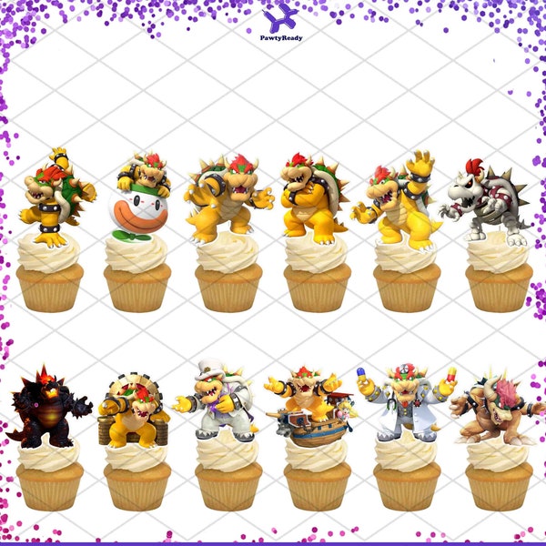 Bowser Cupcake Toppers Birthday Party Food Picks Cake Decoration Kids 3D World Game Super Mario Big Boss Gamer