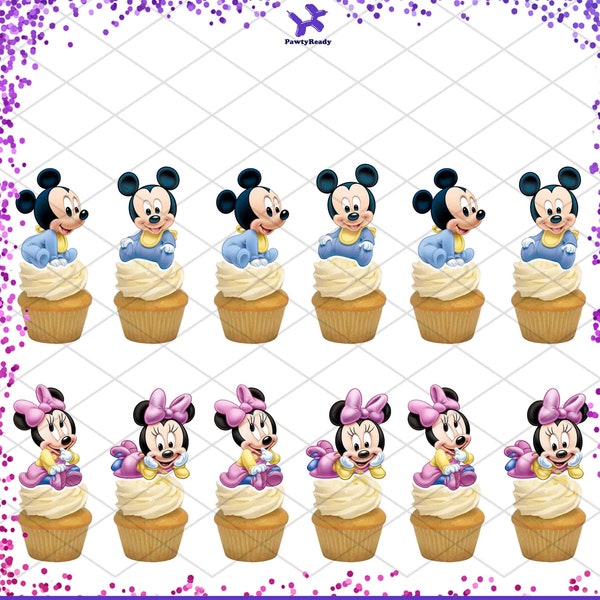 Baby Mickey Minnie Cupcake Toppers Birthday Party Decorations Mouse Baby Shower Gender Reveal First 1st Birthday