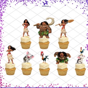 Puede incluir: Un conjunto de 9 adornos para cupcakes con personajes de la pel&iacute;cula animada Moana. Los adornos incluyen a Moana, Maui, Pua el cerdo, Hei Hei el gallo y m&aacute;s. Los adornos est&aacute;n impresos en cartulina y son perfectos para decorar cupcakes para una fiesta con tem&aacute;tica de Moana.