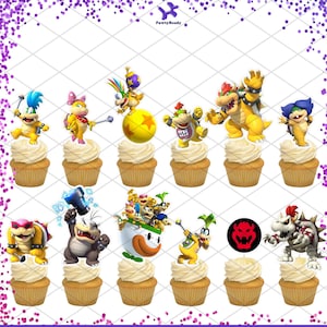 Bowser Koopalings Cupcake Toppers Birthday Party Food Picks Cake Decoration Kids 3D World Game Super Mario Peach Luigi Yoshi Toad