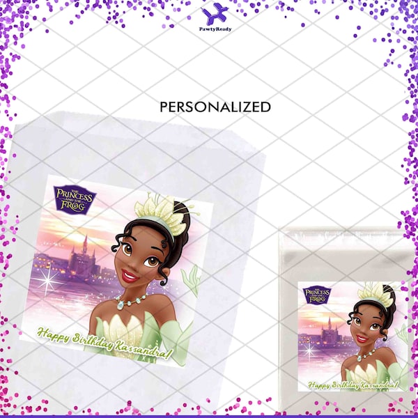 Tiana Sticker Labels Favors Birthday Party Decorations for Filler Gift Loot Bag Treat Box Princess Frog