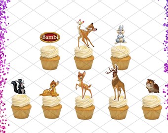 Bambi Cupcake Toppers Cake Birthday Party Decorations Forest Animals Rabbit Deer