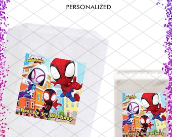 Spidey and his Amazing Friends Personalized Stickers, Custom Spiderman Superhero Birthday Party Favor, labels for Lollipop, Gift, Tag, Seal