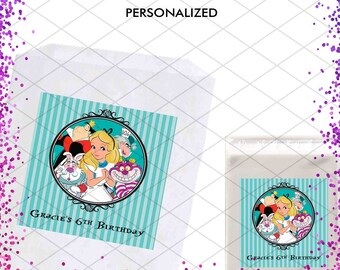 Alice Wonderland Personalized Stickers, Custom Tea Party Birthday label, Party Favor for Lollipop, Gift, Tags, Seal, Princess Decoration