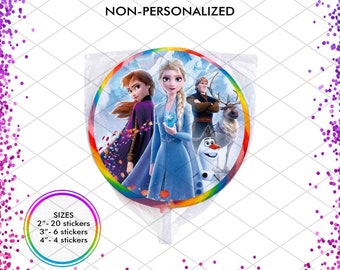 Frozen Elsa Anna Stickers, Custom Ice Princess Girl Olaf Birthday Party Favor, Round label for Lollipop, Gifting, Tags, Envelope Seal, Decor