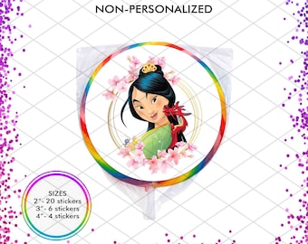 Mulan Personalized Stickers, Custom Chinese Birthday Round labels, Party Favor for Lollipop, Gifting, Tags, Seal, Decoration