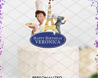Adornos para tarta con el nombre y el logotipo de Remy Ratatouille, kit personalizado para fiesta de cumpleaños, centro de mesa, decoraciones de Rat Chef