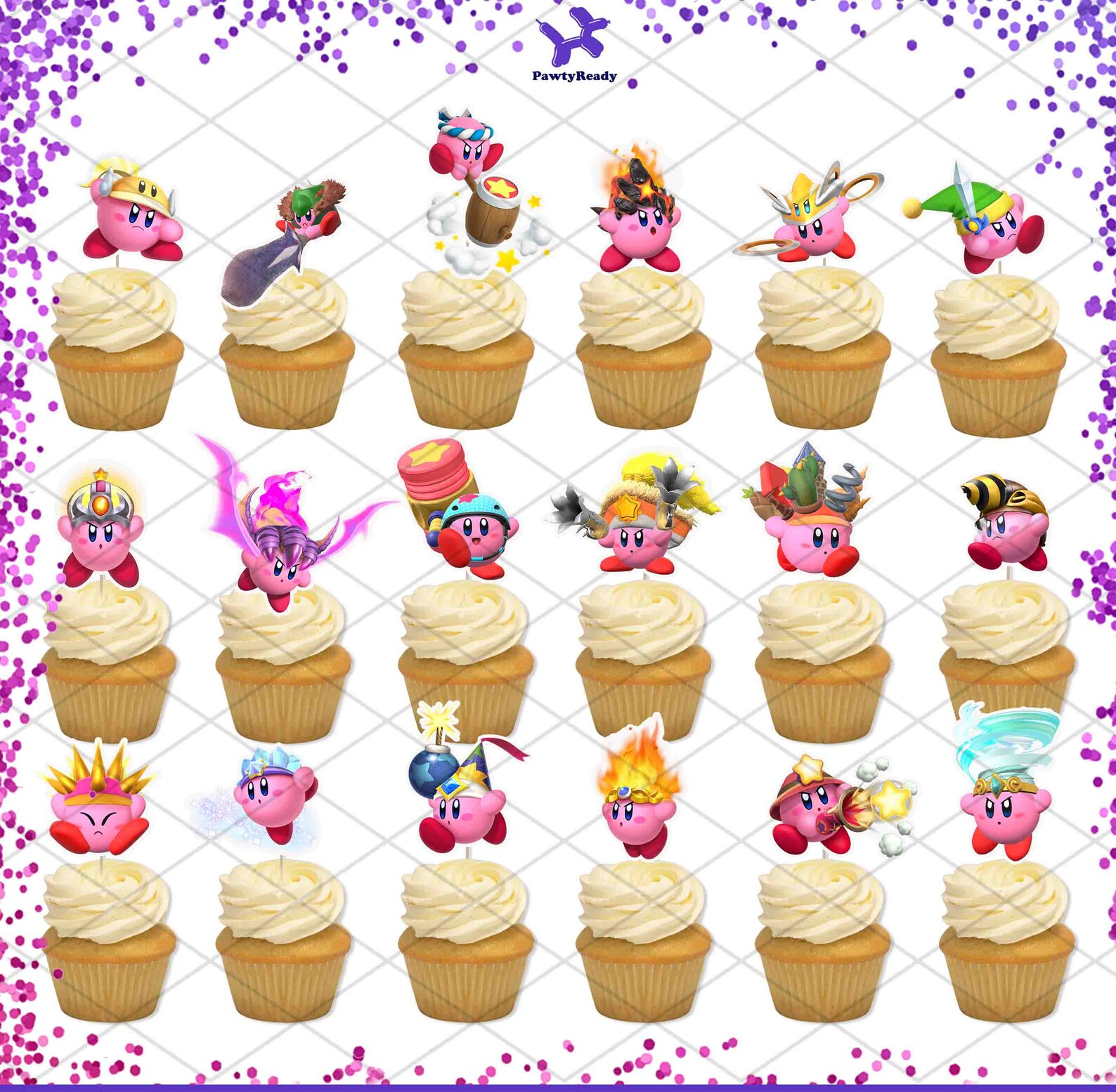 Kirby Cupcake Cake Toppers Centerpiece Mixed Birthday Party Etsy