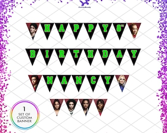 Zombies 4 Birthday Banner, Personalized Vampire Monster Daywalker Flag Bunting Pennant, Princess Party, Wall Hanging, Room Decor Nursery