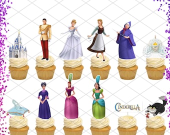 Disney Cinderella Topper Cupcake Favor for Birthday Party Decorations Princess Prince Charming Glass Slipper