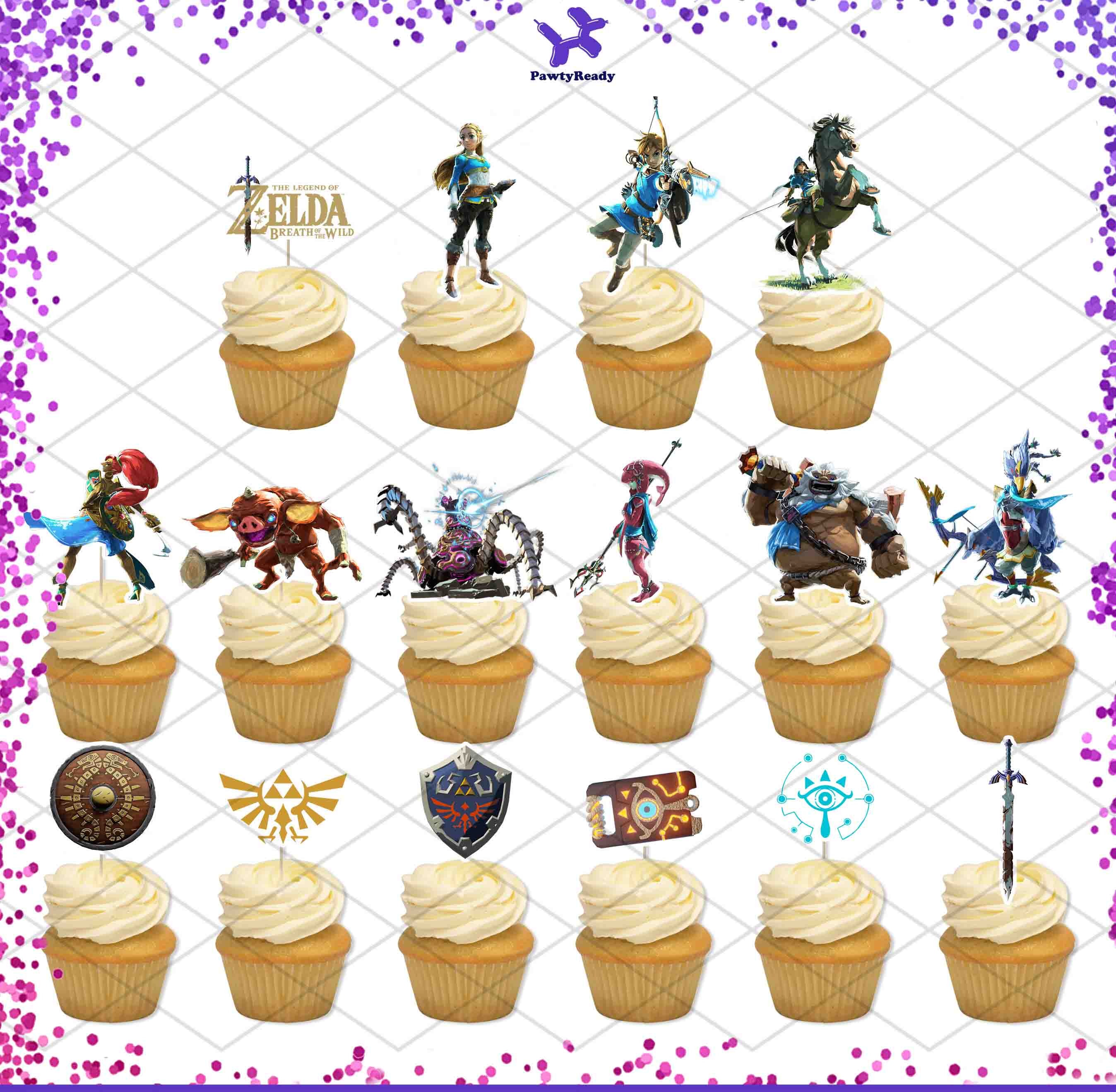 Zelda Cake Topper and Cupcake Toppers - Theme Birthday Supplies Favors