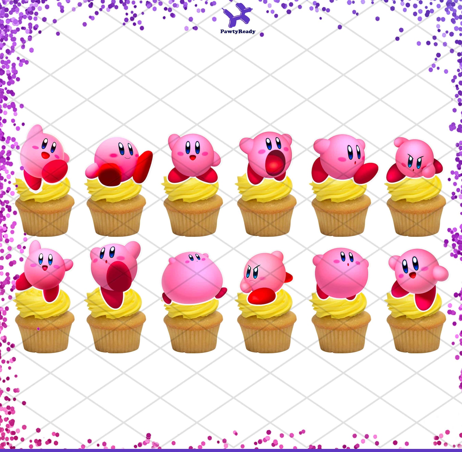 Kirby Cupcake Cake Toppers Centerpiece Mixed Birthday Party Etsy