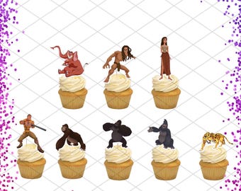 Tarzan Cupcake Toppers Birthday Party Food Picks Cake Decoration Kids Jungle Adventure