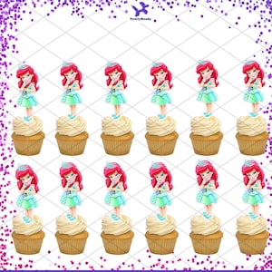 Disney Little Mermaid Ariel Topper Cupcake Favor Birthday Party Decorations My Litte Princess Flounder Prince Eric Ursula King Triton 12 Ariel Toddler