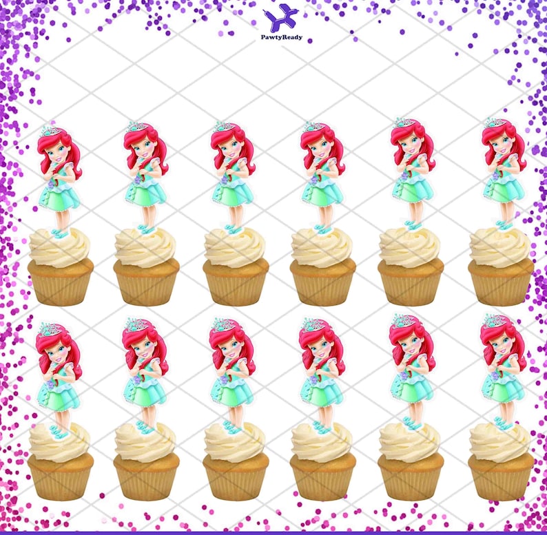 Disney Little Mermaid Ariel Topper Cupcake Favor Birthday Party Decorations My Litte Princess Flounder Prince Eric Ursula King Triton 12 Ariel Toddler