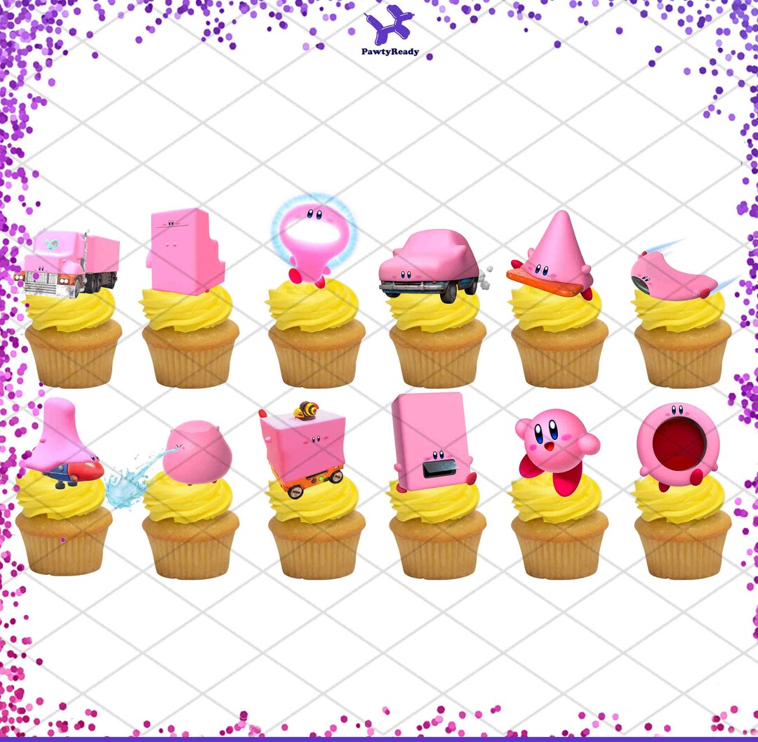 Kirby Cupcake Cake Toppers Centerpiece Mixed Birthday Party Etsy