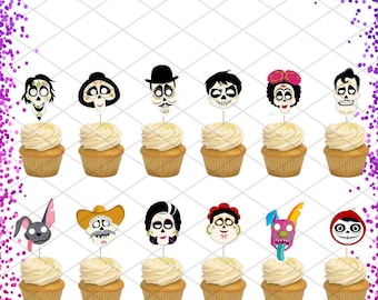 Coco Movie Skeleton Cupcake Topper Birthday Party Decorations Land of Dead Miguel Halloween Hector Abuelita Julio Ernesto Clerk Imelda Skull