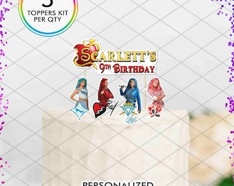 Descendants 4: Rise of the Red Cake Topper Kit, Personalized Logo Name Fairytale Birthday Party Centerpiece, Princess Girl Decorations