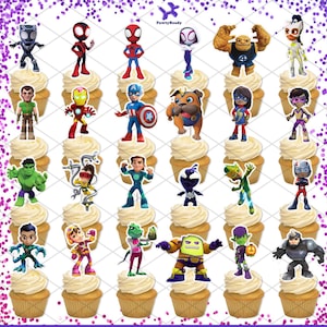 Spidey Amazing Friends Cupcake Toppers, Superhero Birthday Cake, Spider-Man Party Decors, Avengers Centerpiece Spin Spider Ghost, SET03
