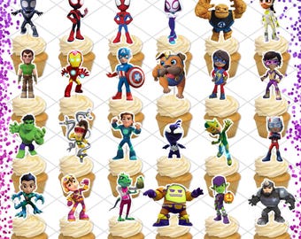 Spidey Amazing Friends Cupcake Toppers, Superhero Birthday Cake, Spider-Man Party Decorations, Table Centerpiece Spin Spider Ghost