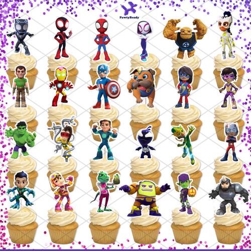 Adornos para cupcakes de Spidey Amazing Friends, pastel de cumpleaños de superhéroes, decoraciones para fiestas de Spider-Man, centro de mesa giratorio de Avengers Spider Ghost, SET03