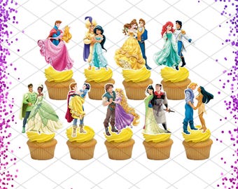 Decoración de fiesta de princesas, adornos para cupcakes, cumpleaños, pareja, Blancanieves, Cenicienta, Bella, Bestia, Aurora, Tiana, Jazmín, Aladdin, príncipe, pareja