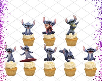 Lilo Stitch Cupcake Toppers Supplies for Birthday Party Decorations Aliens