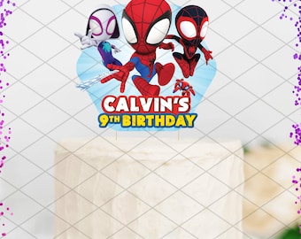 Spidey and his Amazing Friends Cake Topper, Personalized Superhero Birthday Party Centerpiece, Custom Hero Spiderman Decoration Spin Ghost